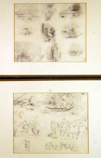 Různé skici venkovských scén (juvenilie), asi 1842 (tužka na papíře) od John Everett Millais