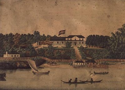 First Government House, Sydney, cca 1807 (akvarel) od John Eyre