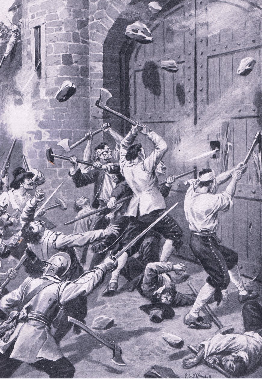 Vyhození Dundee 1. září 1651: Angličtí námořníci útočí na přístav Wellgate, ilustrace z 