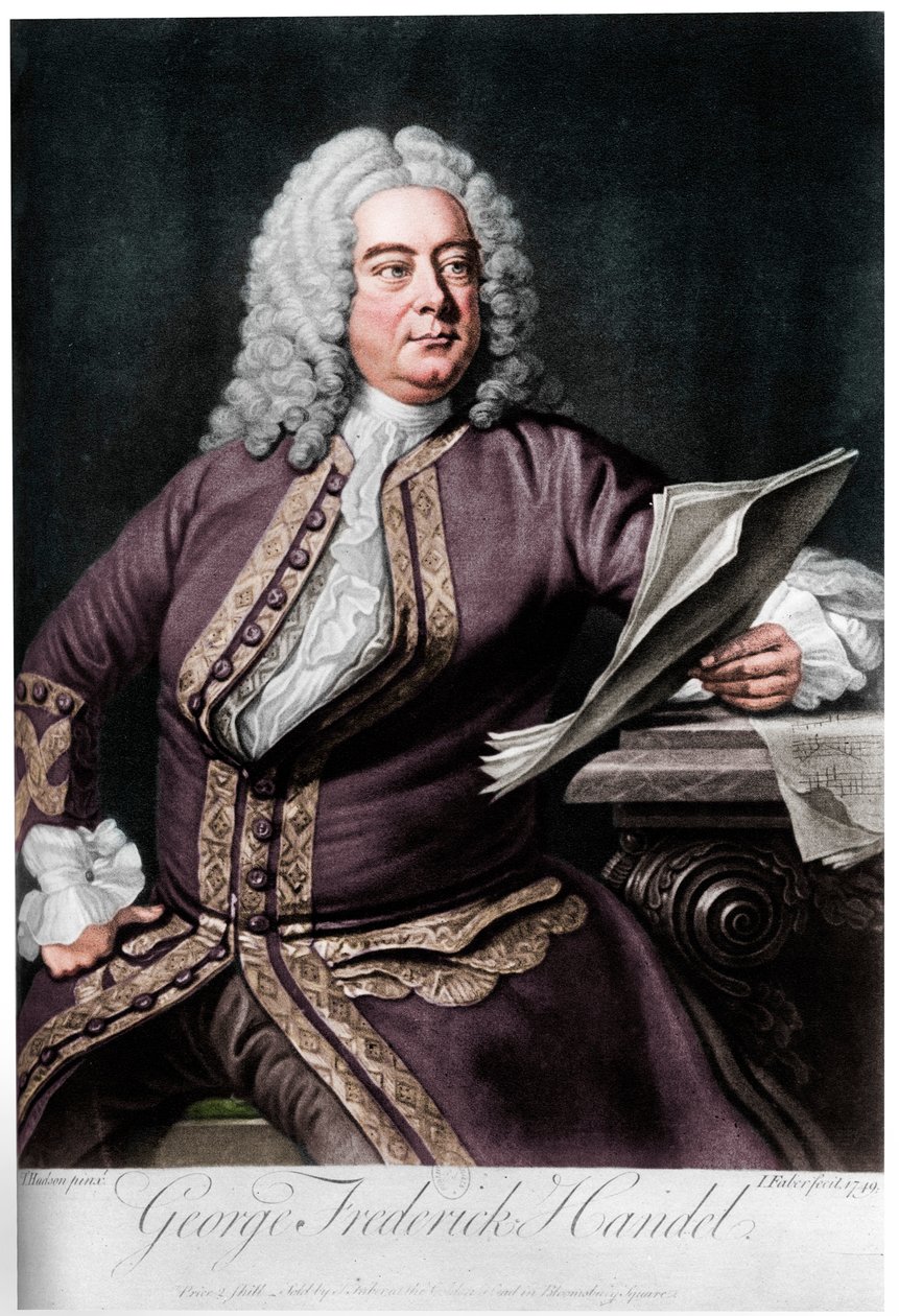 George Frideric Handel, britský barokní skladatel německého původu, 1749 od John Faber the younger