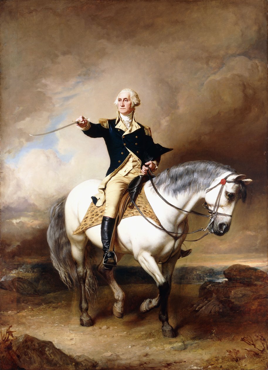 Portrét George Washingtona při pozdravu v Trentonu, od John Faed