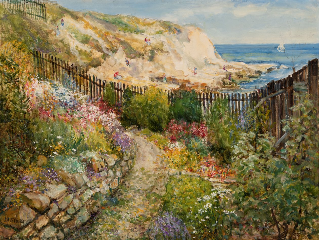 Zahrada Cullercoats s výhledem na moře (olej na palubě) od John Falconar Slater