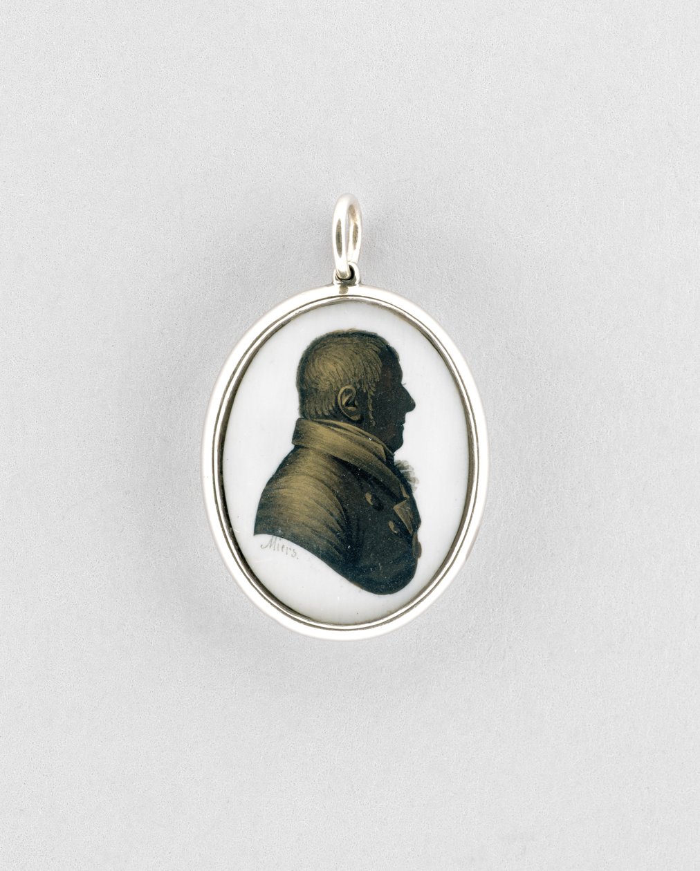 Přívěsek se siluetou, cca 1795 (akvarel na slonové kosti, 9k růžové zlato, perly, vlasy a sklo) od John Field