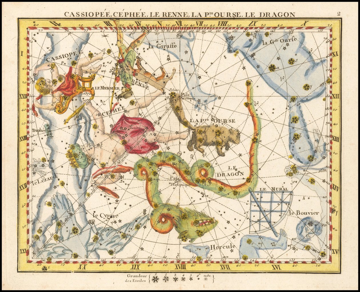 1776 - John Flamsteed - Cassiopee, Cehee, Le Renne, La Petite Ourse, Le Dragon (Cassiopea, Cepheus, Ursa Minor a Draco) od John Flamsteed