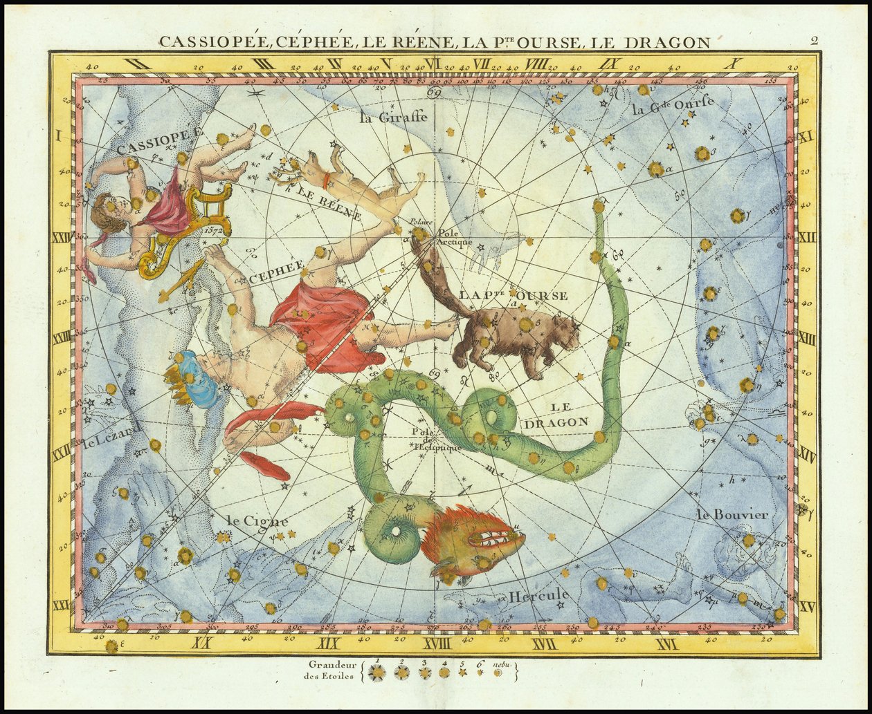 1776 - John Flamsteed - Cassiopee, Cehee, Le Renne, La Pt.Ourse, Le Dragon (Cassiopea, Cepheus, Ursa Minor  Draco) od John Flamsteed