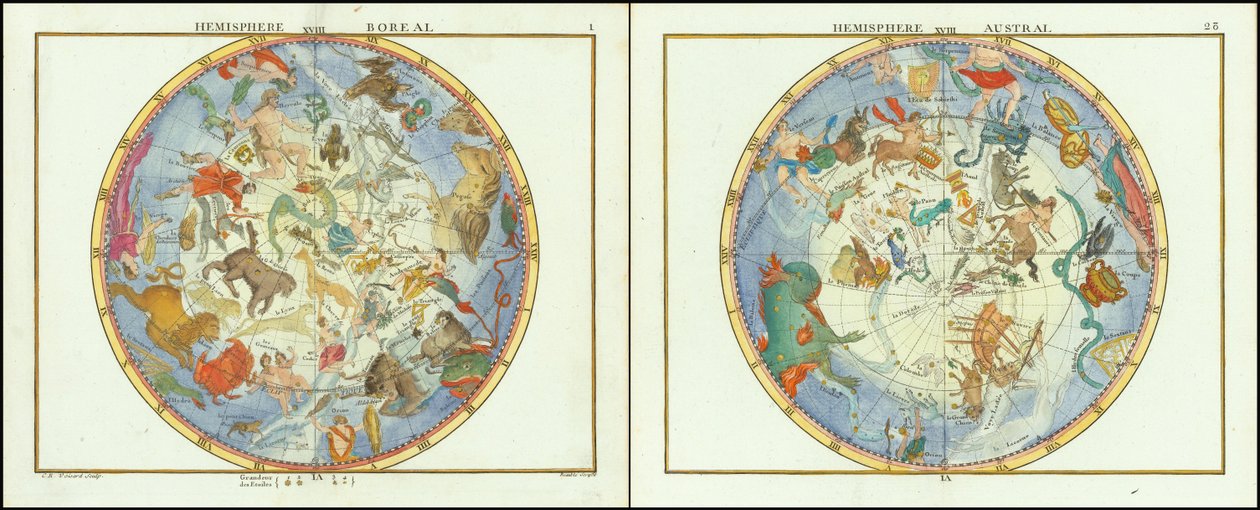1776 - John Flamsteed - Hemisphere Austral et Hemisphere Boreal od John Flamsteed