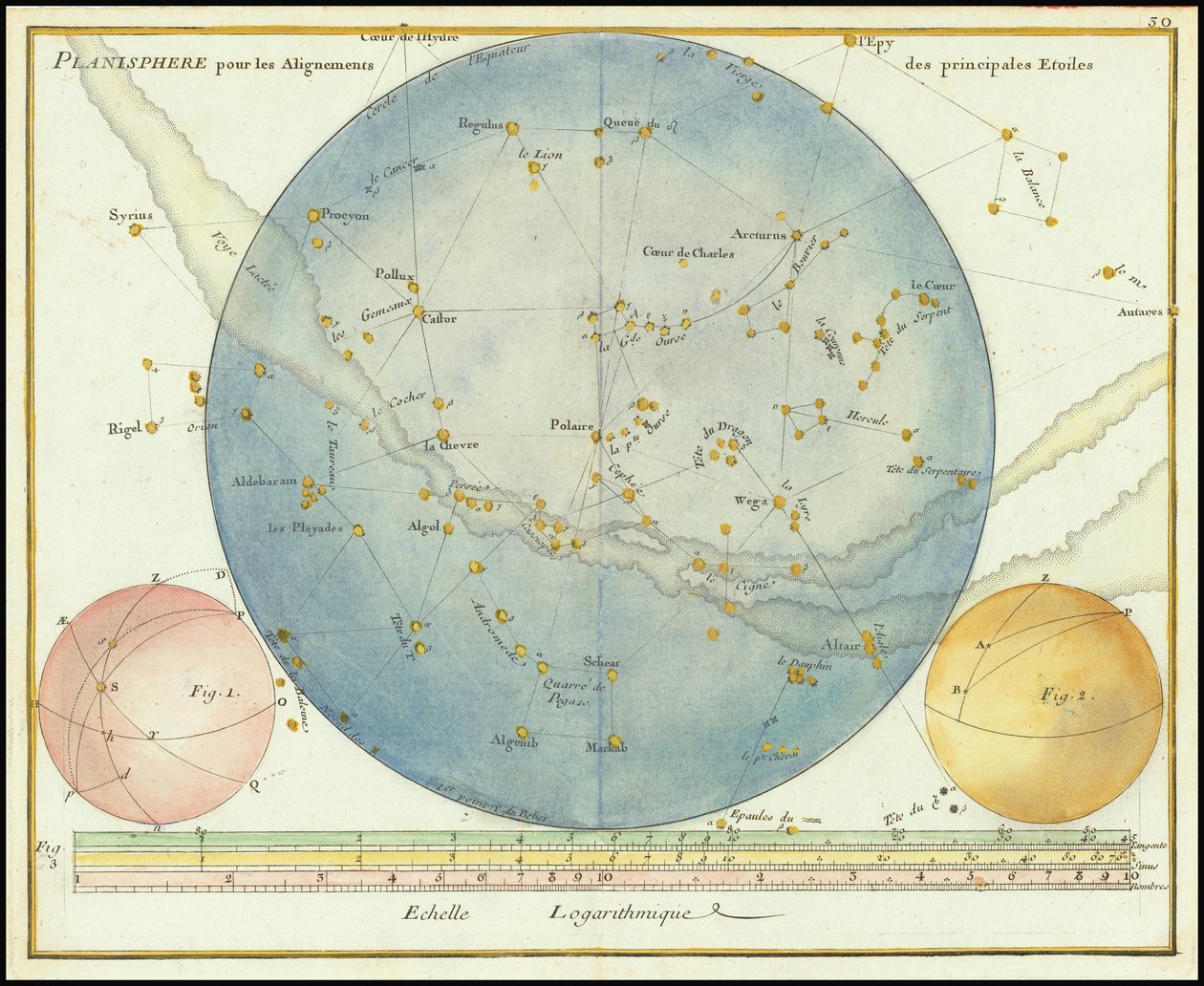 1776 - John Flamsteed - Planisféra pro postavení hlavních hvězd od John Flamsteed