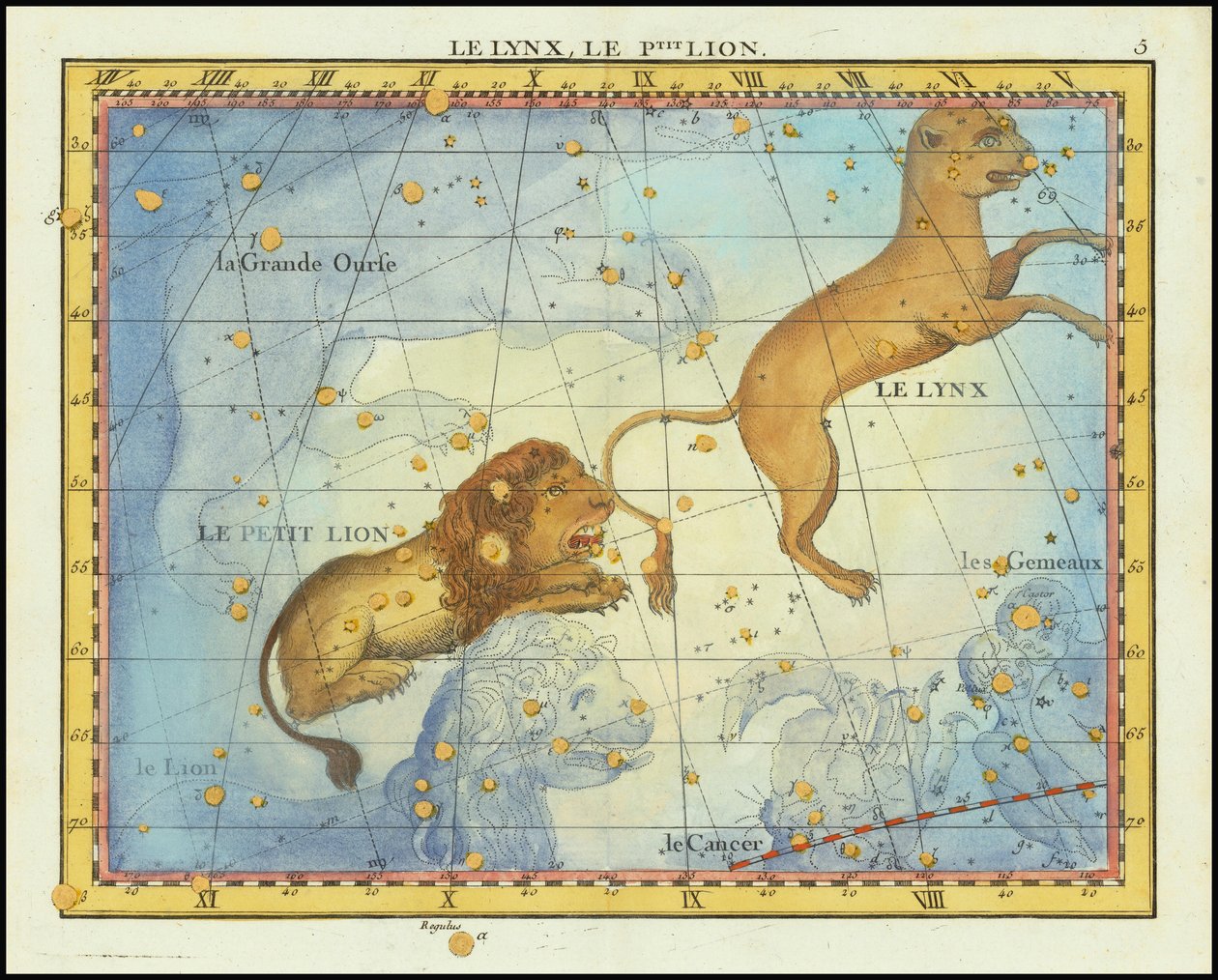 Hvězdná mapa souhvězdí Lva z roku 1776, z Fortinova atlasu Celeste de Flamsteed od John Flamsteed