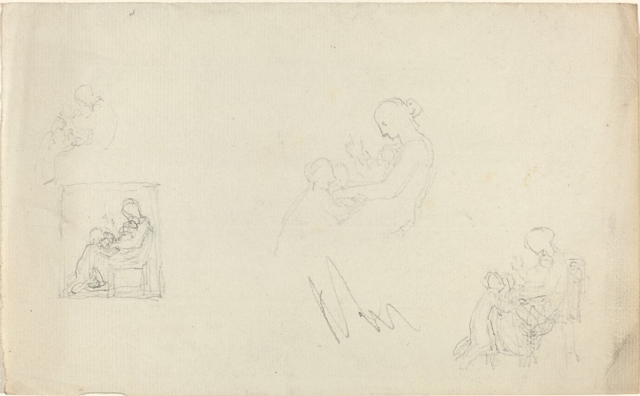 Čtyři studie sedící ženy s dětmi u nohou (náčrtky k pomníku lady FitzHarrisové?) od John Flaxman