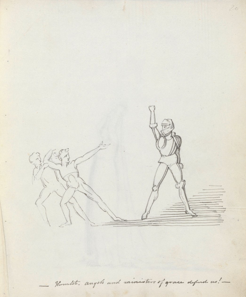 Osada. andělé a služebníci milosti braň nás!, 1783 (pero, inkoust a pero na papíře) od John Flaxman