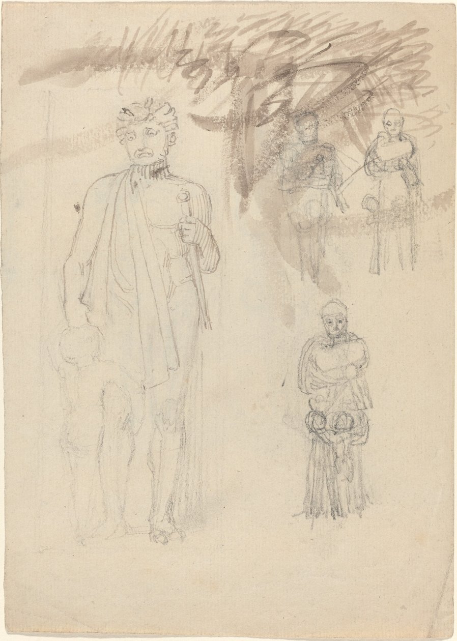 List studií, včetně Warrior with Child [recto and verso] od John Flaxman