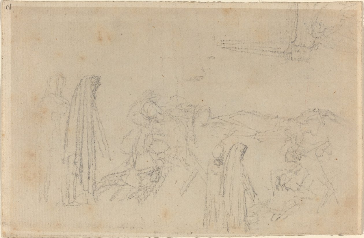Skici s postavou s kapucí (Virgil a Beatrice?) od John Flaxman
