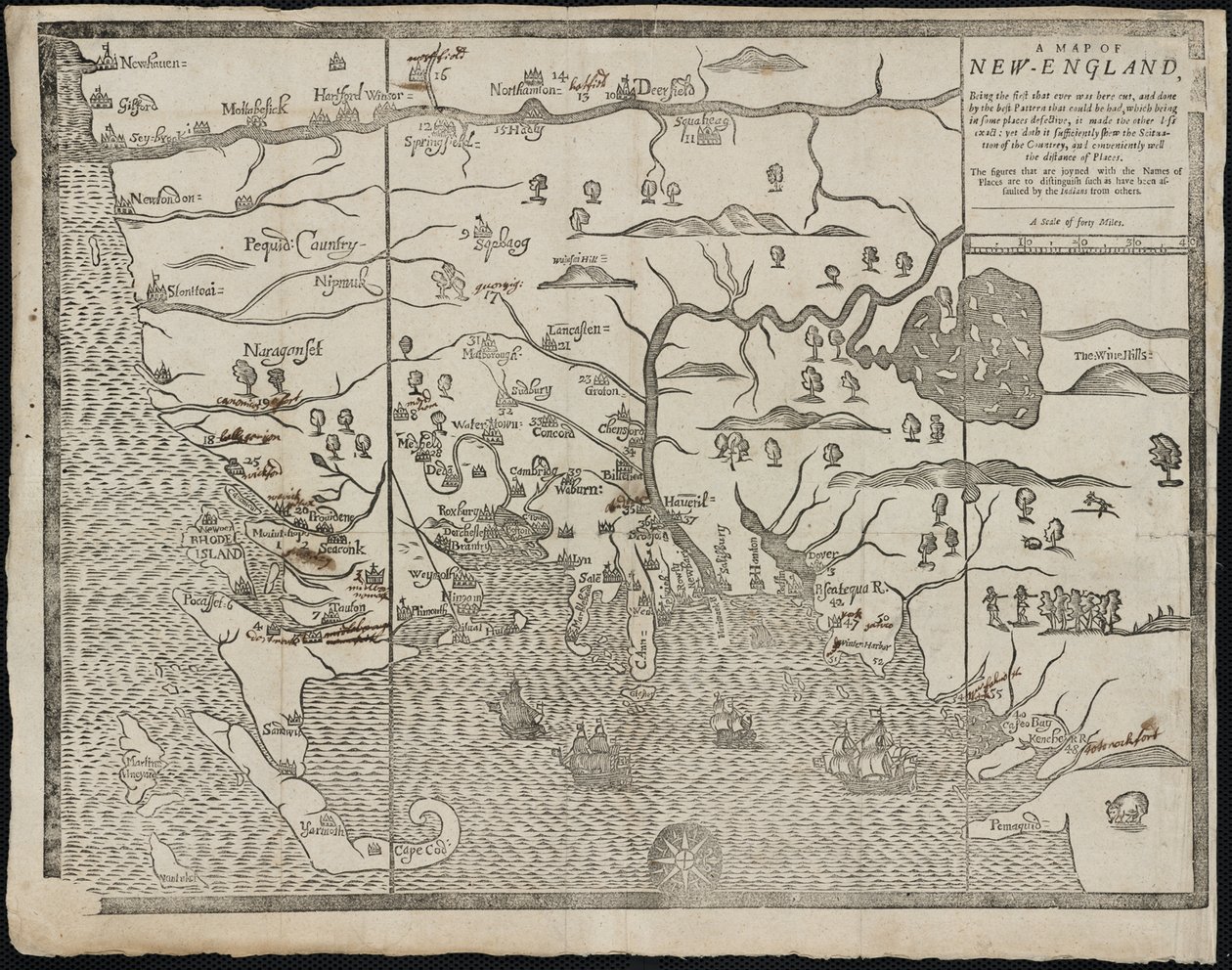Mapa Nové Anglie Od: William Hubbards Současný stav Nové Anglie, 1677 od John Foster