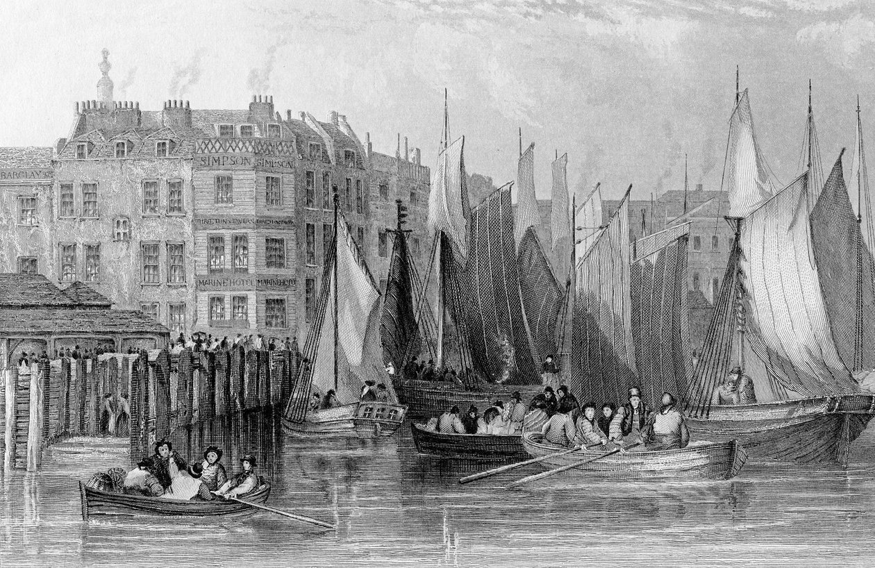 Billingsgate, ilustrace v knize "History of London: Illustrated by views of London and Westminster" od Johna Woodse, vyryl John Woods, vydáno 1838. od John Francis Salmon