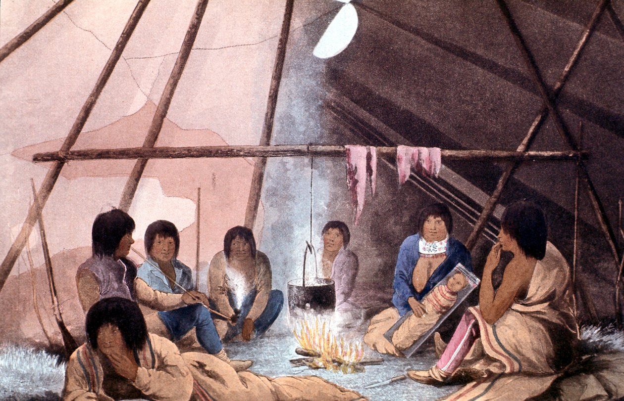 Interiér stanu Cree Indian, 1823 od John Franklin