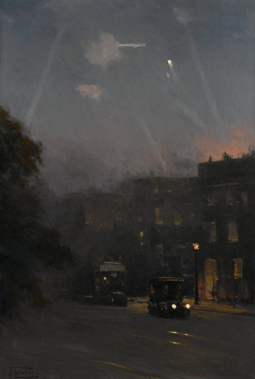 Nálet Zeppelinů, 8. října 1915, asi 1915-18 (olej na plátně) od John Fraser
