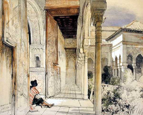 Vchod do sálu Abencerrajes (Sala de los Abencerrajes), z knihy "Sketches and Drawings of the Alhambra", vyryl James Duffield Harding (1798-1863) (litografie) od John Frederick (after) Lewis
