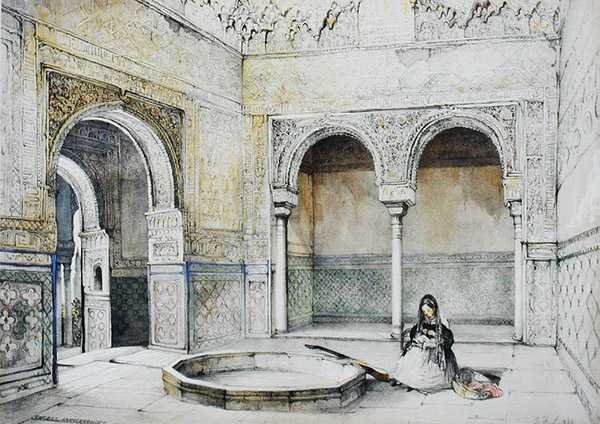 Interiér sálu Abencerrajes (Sala de los Abencerrajes), z knihy "Sketches and Drawings of the Alhambra", vyryl William Gauci (fl.1825-54) od John Frederick (after) Lewis