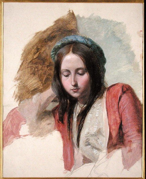 Studie ženy (olej a tužka na papíře) od John Frederick (attr.to) Lewis