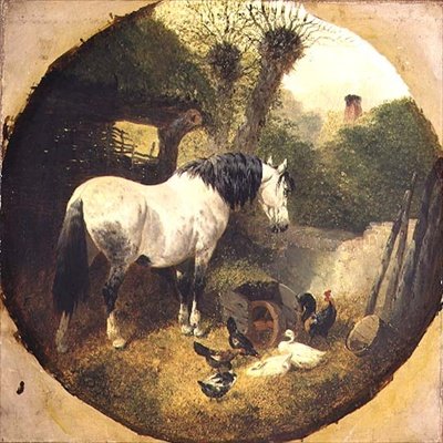Cart Kůň jíst seno z kolečka na farmě od John Frederick Herring Senior