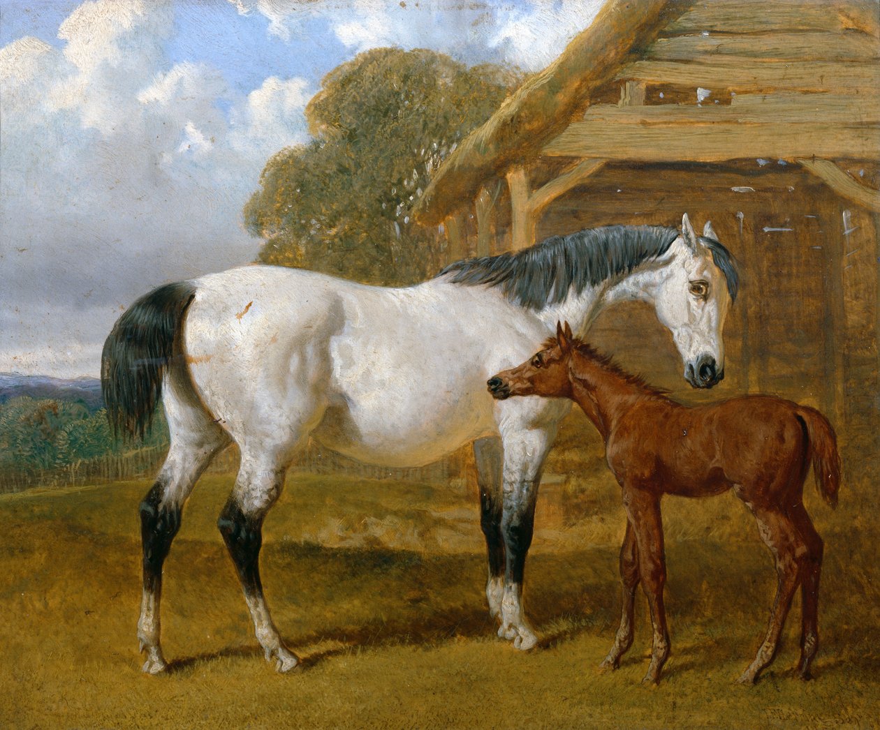Klisna a hříbě před stodolou, 1854 od John Frederick Herring Senior