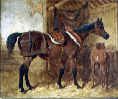 Stará klisna a hříbě ve stáji od John Frederick Herring Senior