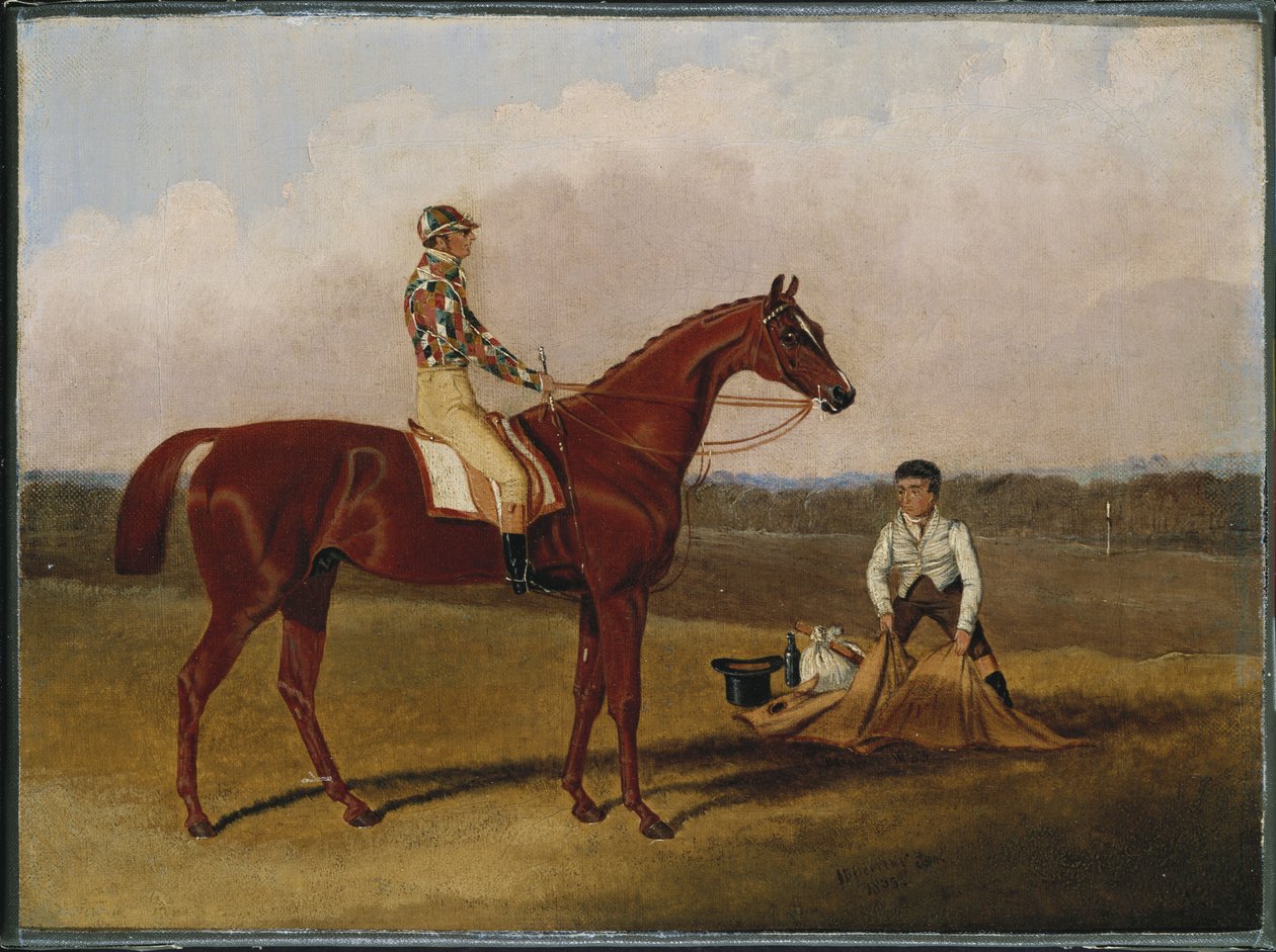 "Bosý", dostihový kůň, s žokejem a ženichem, 1835 od John Frederick Herring Senior