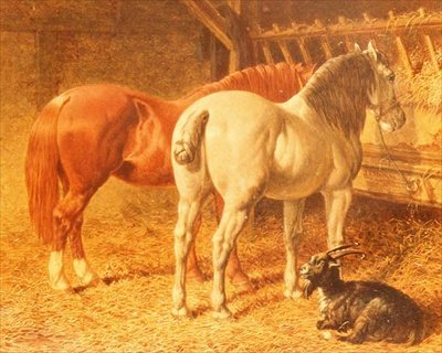 Koně a koza ve stáji od John Frederick Herring Senior