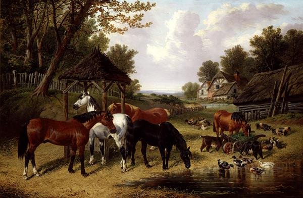 Koně u dvorního rybníka (olej na plátně) od John Frederick Herring Senior