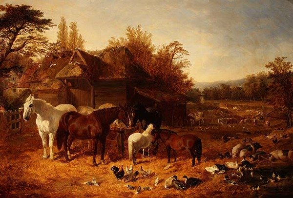 Farma s koňmi, poníky, berkšírskými sedlovými hřbety, Alderney Shorthorn skotem a drůbeží od John Frederick Herring Senior