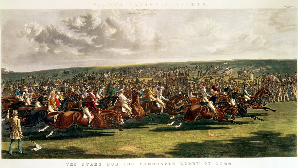 Začátek památného derby z roku 1844, vyrytý Charles Hunt (1803-77) od John Frederick Herring Senior