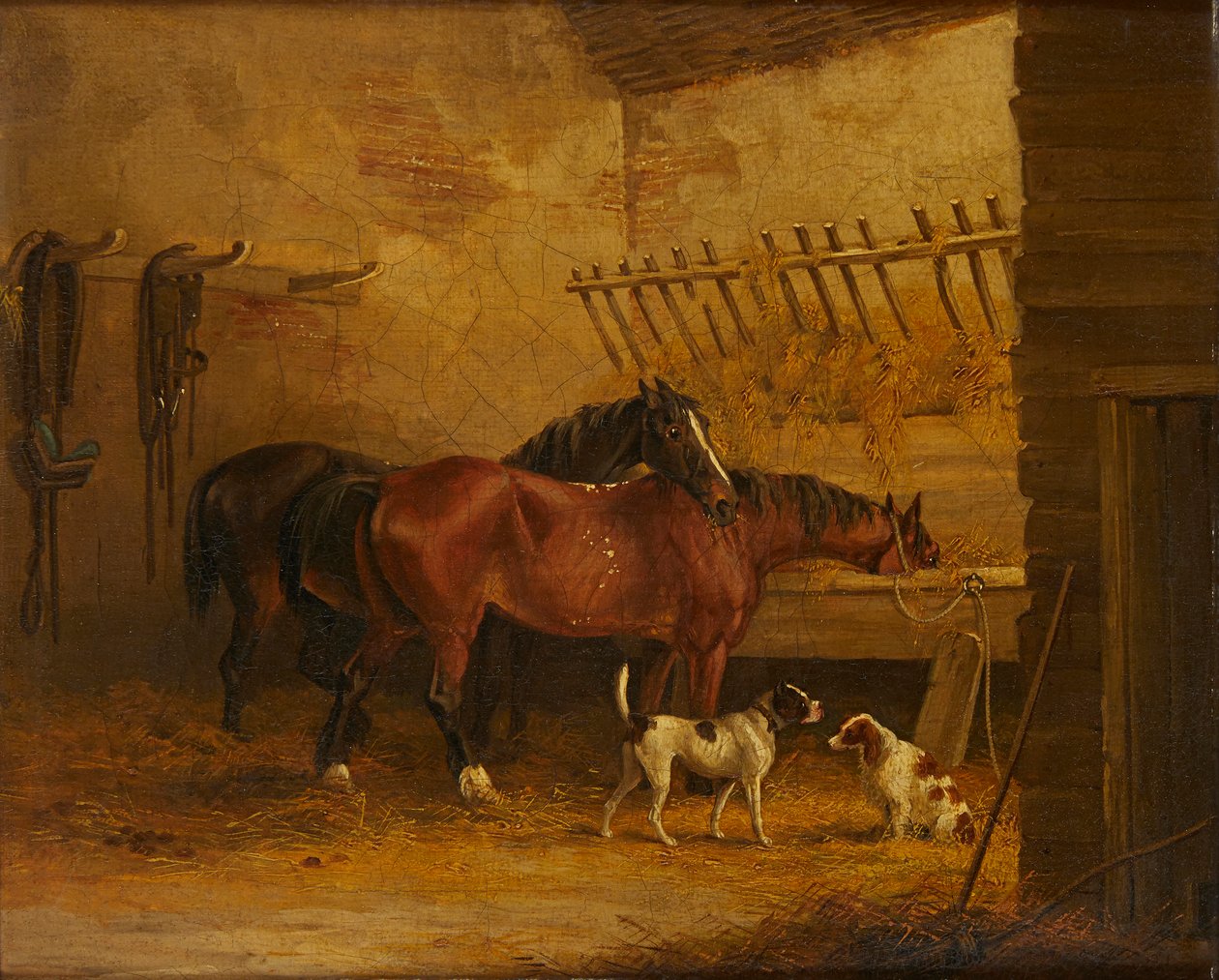 Koně a psi ve stájovém interiéru (olej na plátně) od John Frederick Jr. (attr.to) Herring