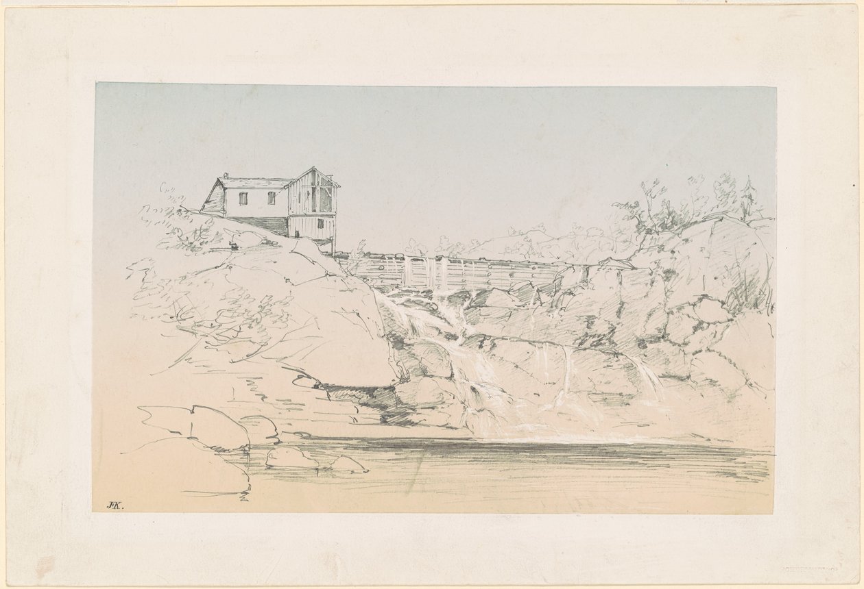 Budova u přehrady od John Frederick Kensett