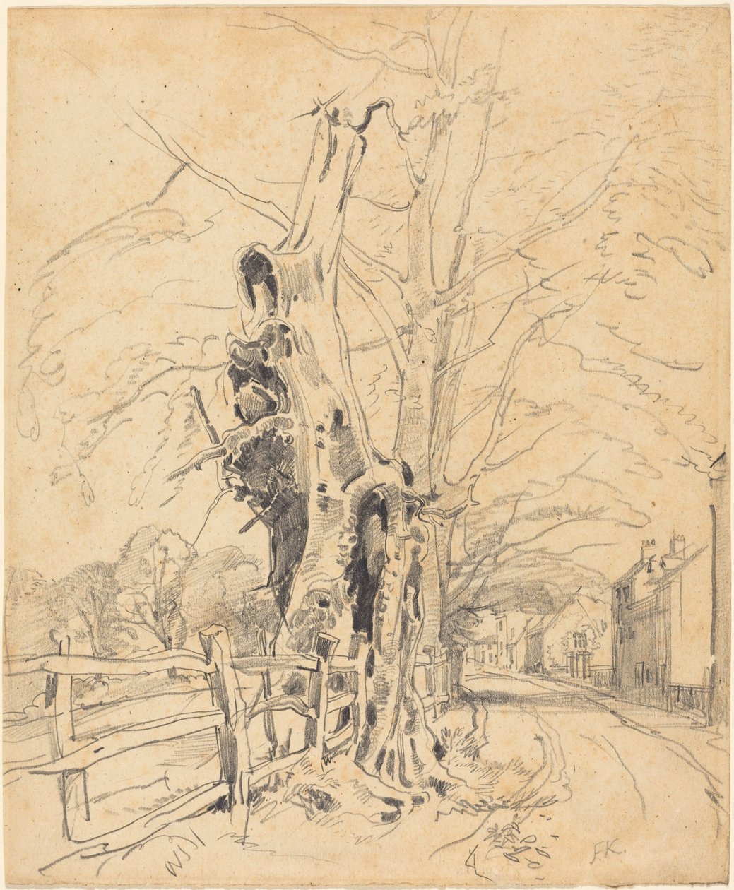 Stromy u laťkového plotu od John Frederick Kensett
