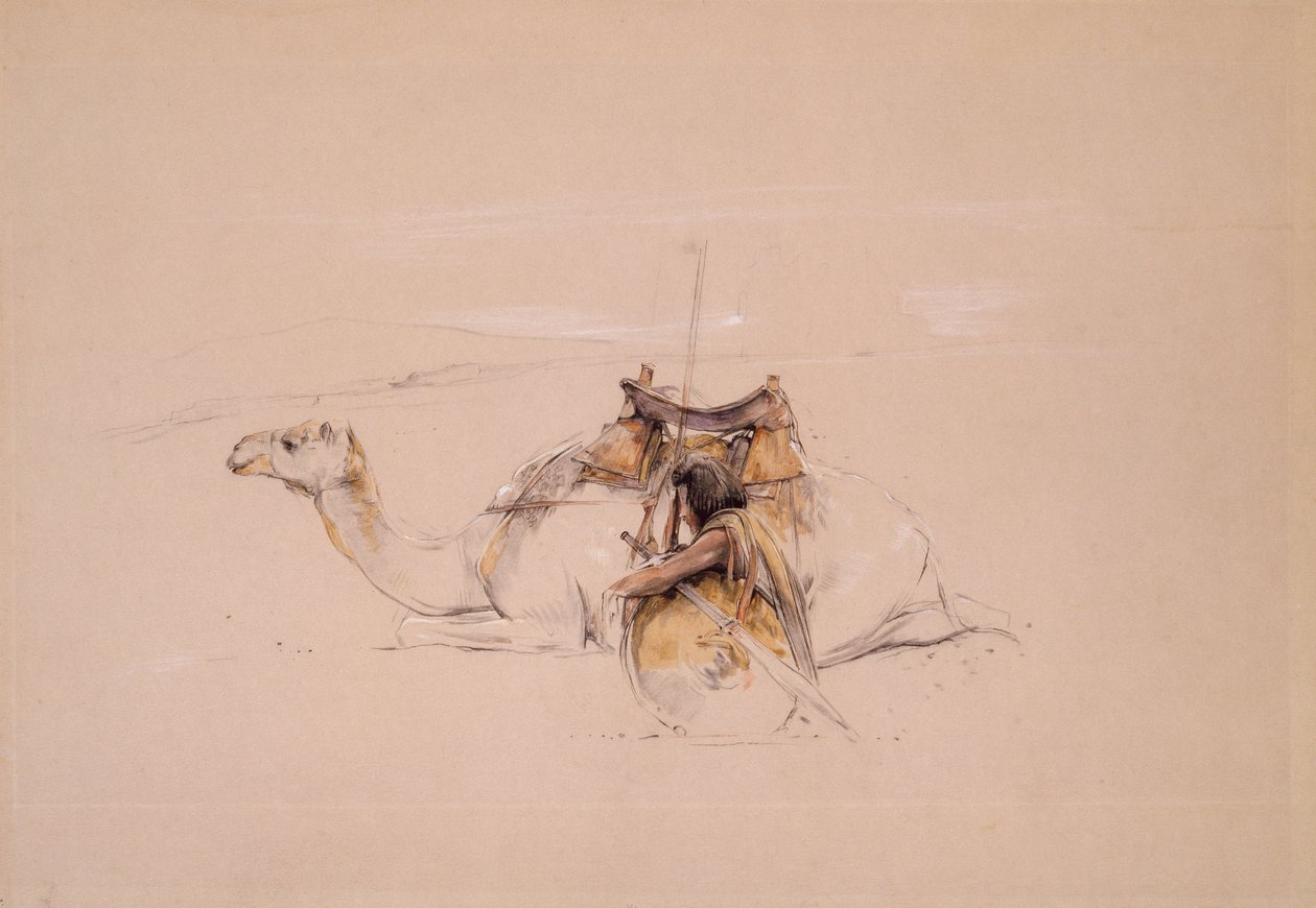 Bisharin Arab svým velbloudem (tužka a akvarel) od John Frederick Lewis