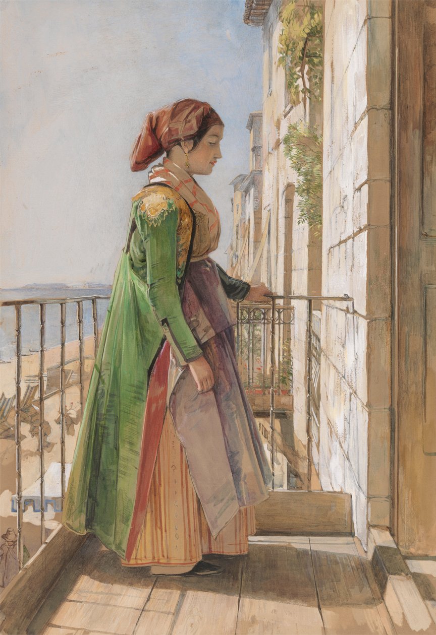 Řecká dívka stojící na balkóně od John Frederick Lewis