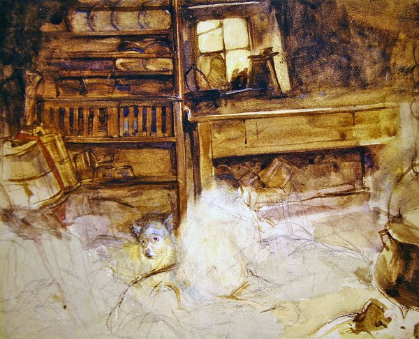Teriér v chalupě na Vysočině (tužka a akvarel na papíře) od John Frederick Lewis