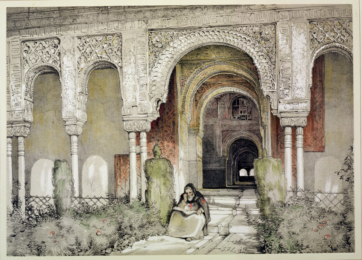 Vchod do Sálu dvou sester (Sala de las dos Hermanas), ze "Skic a kreseb Alhambry", 1835 od John Frederick Lewis