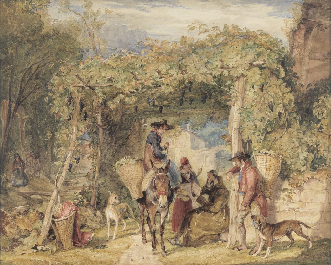 Figurky a zvířata ve vinici, cca 1829 (akvarel, kvaš a grafit na papíře) od John Frederick Lewis