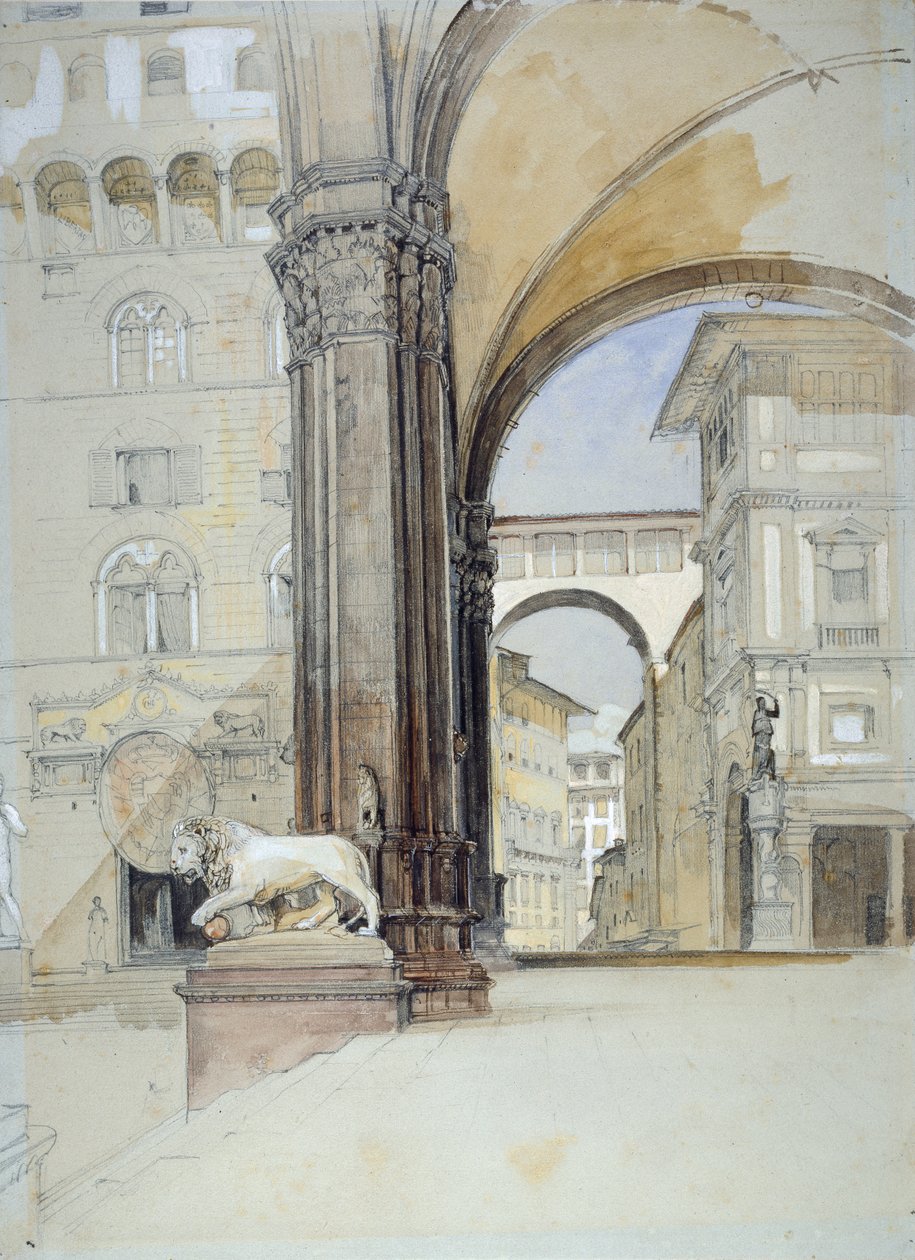 Florencie: Palazzo Vecchio a Uffizi, 20. léta 19. století od John Frederick Lewis