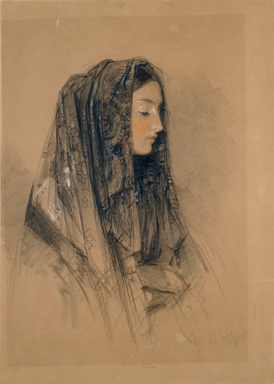 Hlava italské dívky v mantille, 1838 od John Frederick Lewis