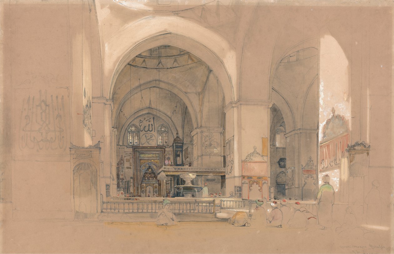Interiér Velké mešity, (Ulucami) Bursa, Turecko od John Frederick Lewis