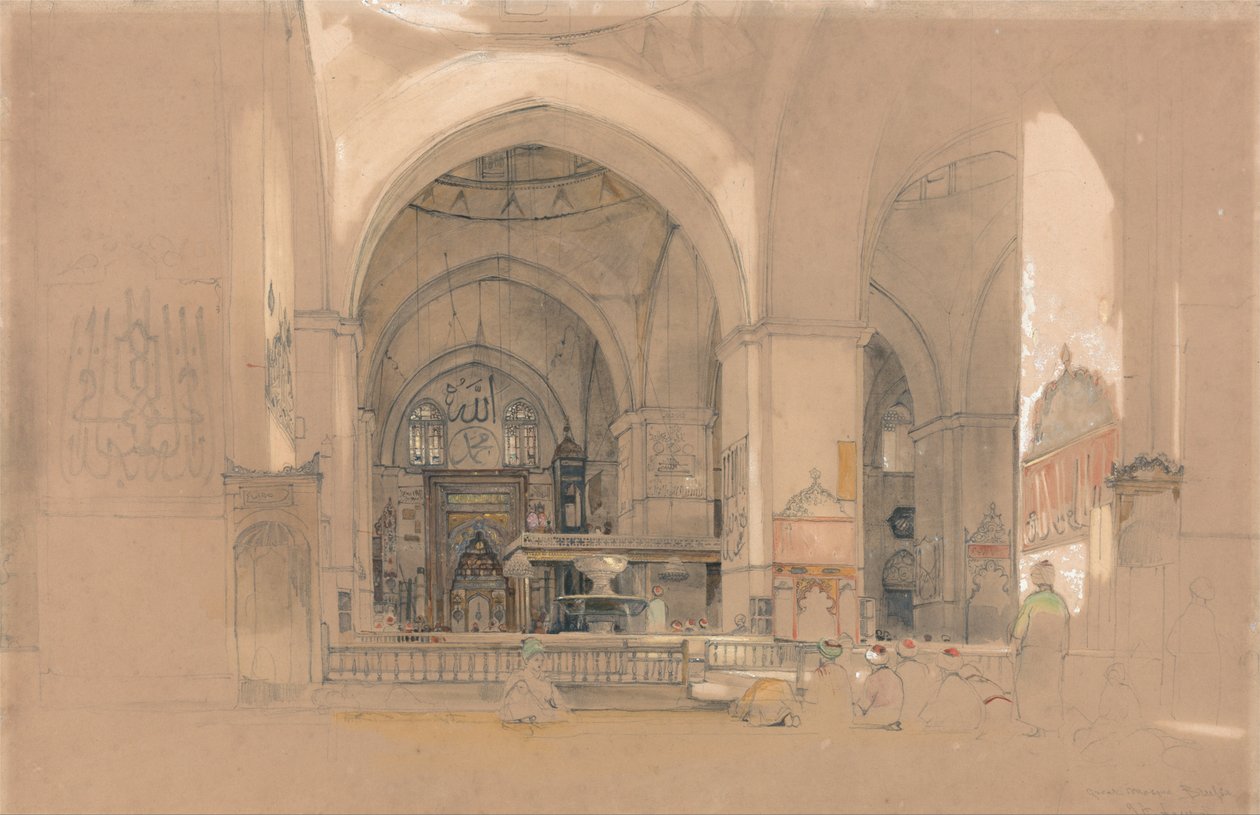 Interiér Velké mešity, (Ulucami) Bursa, Turecko od John Frederick Lewis