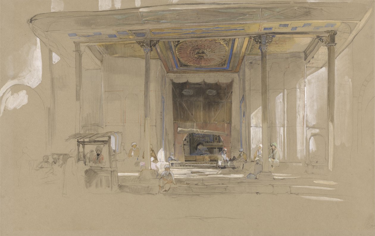 Hlavní vchod do Velké mešity (Ulucami) Bursa, Turecko, cca 1840 (wc a barva těla přes grafit na tkaném papíře) od John Frederick Lewis