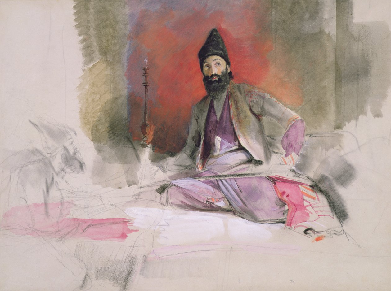 No.0738 Studie tureckého magnáta, možná Hallicoo Mirza, kolem 1840 (křída, wc a kvaš) od John Frederick Lewis