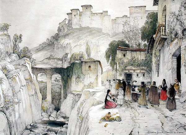 Část Alhambry z Alameda del Darro, z 