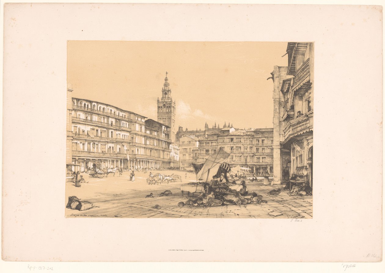 Náčrtky výletu do Španělska: Plaza de San Francisco, v Seville Plaza de San Francisco, Sevilla (název na objektu) od John Frederick Lewis