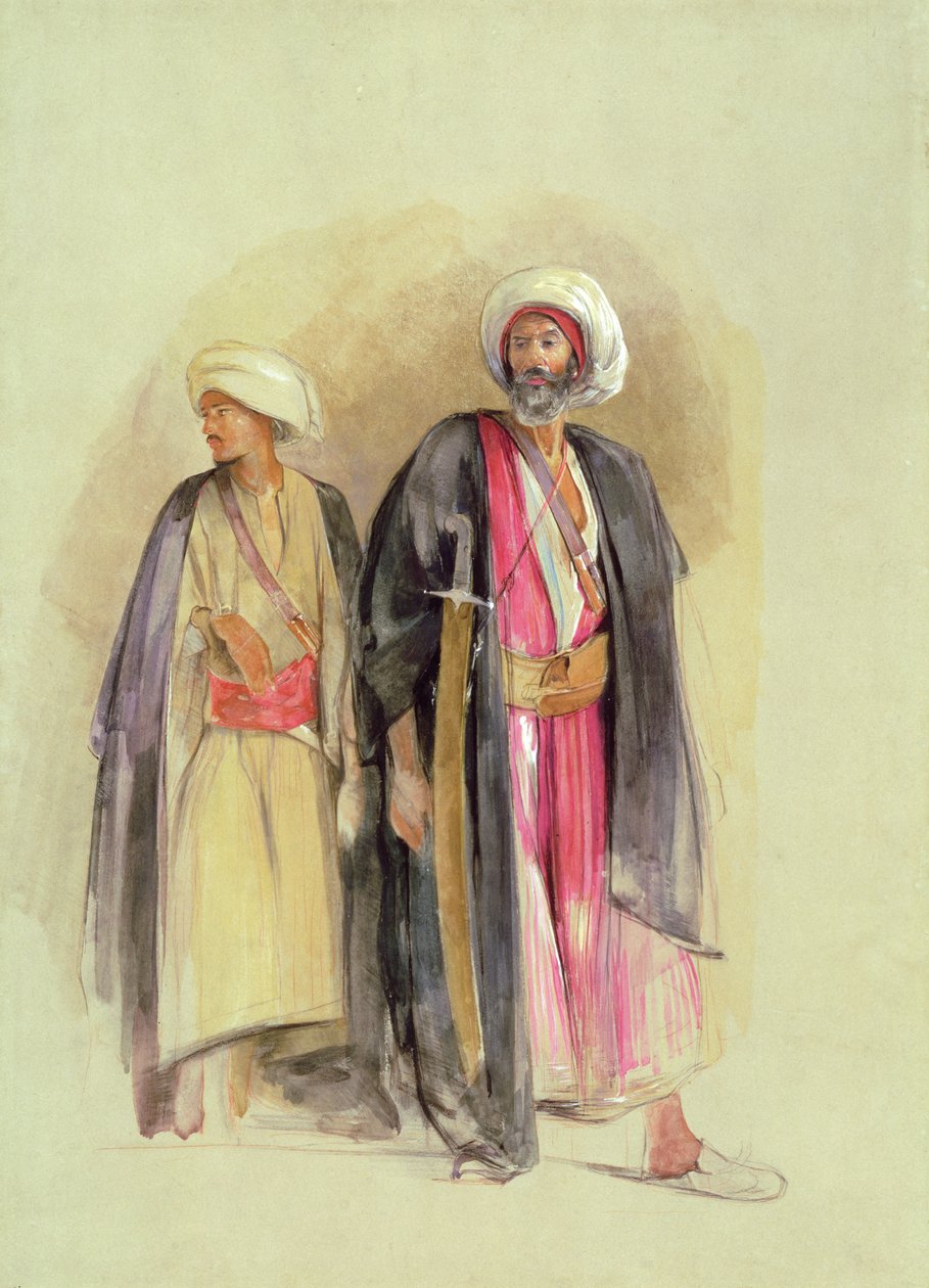 Šejk Husajn z Gebel Tor a jeho syn, kolem 1842-43 (wc, kvaš, křída a grafit na papíře) od John Frederick Lewis