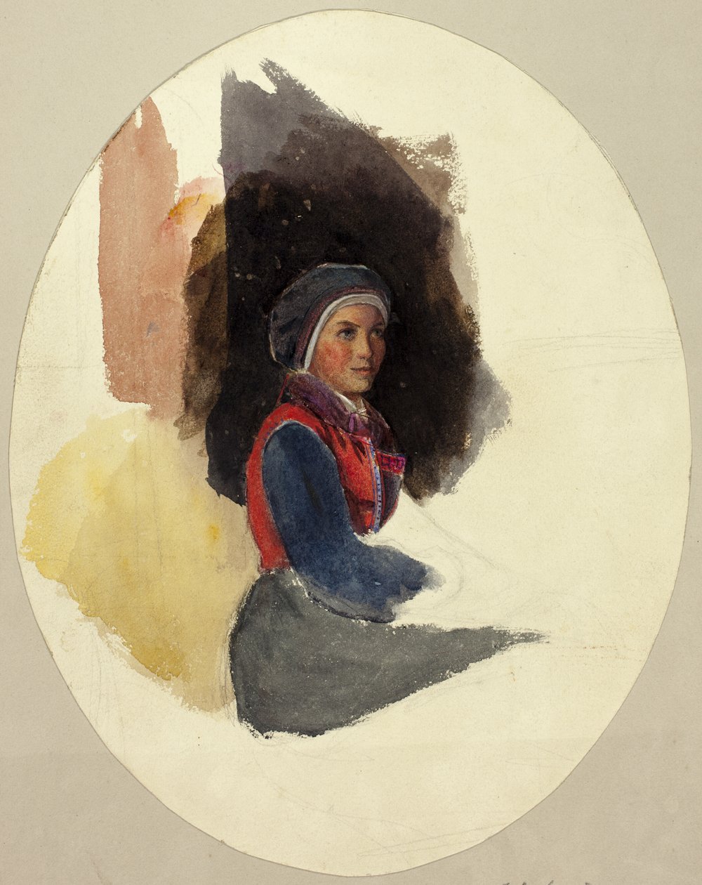 Skica sedící ženy v selském kroji od John Frederick Lewis