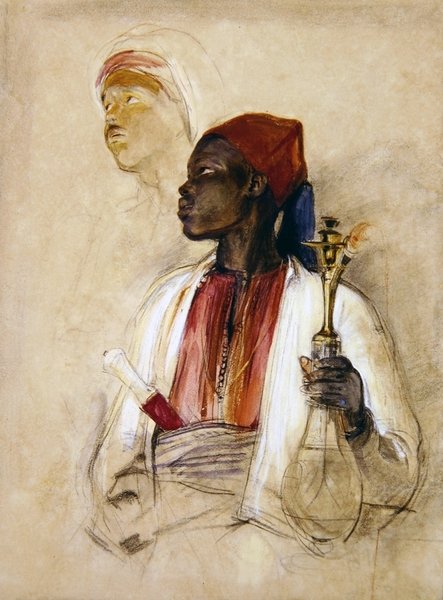 Studie pro Pipe Bearer, kolem roku 1856 (akvarel na papíře) od John Frederick Lewis